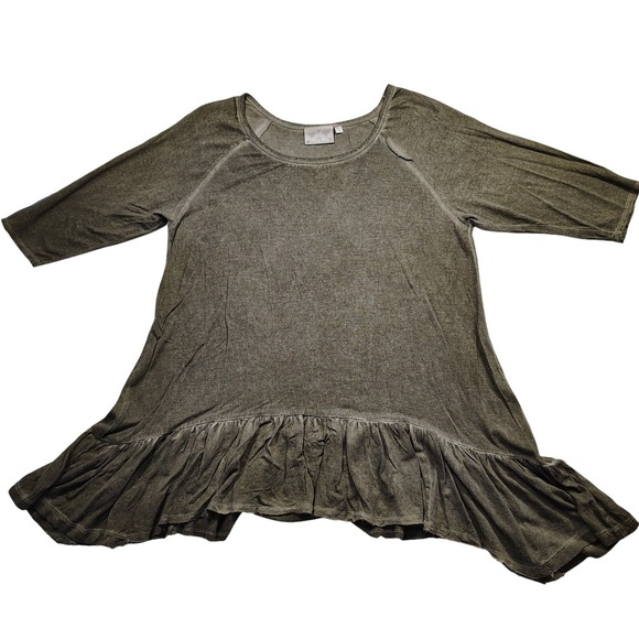 Dantelle Tops - Anthropology Dantelle Olive Green Ruffle Hem Tunic Top 3/4 Sleeve Women's Size L